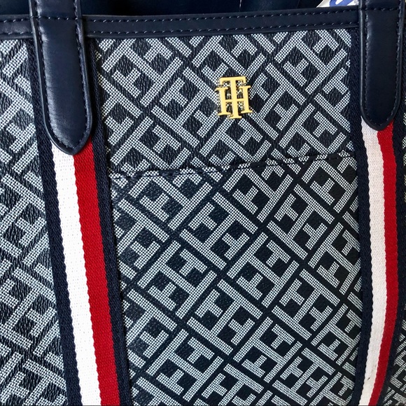 TOMMY HILFIGER WOMEN'S TOTE - NAVY BLUE LOGO w/RWB STRIPES New FREE SHIP - Picture 5 of 9